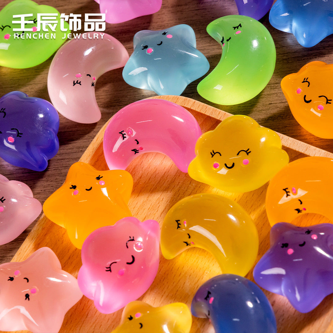 15pcs / Luminous Cartoon Stars Moon Clouds DIY Jewelry Resin Accessories