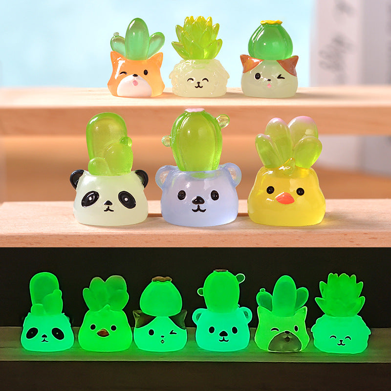 Luminous Cartoon Animal Potted Plant Creative Home Car Ornament