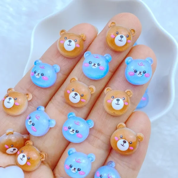 50Pcs New Cute Mini 10*11mm Little Bear Head Series Resin Figurine Flatback Ornament Jewelry Making Manicure Hairwear Accessorie