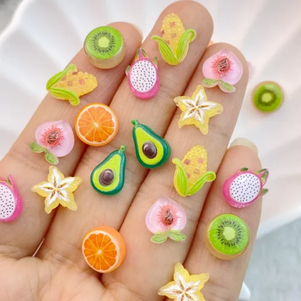 50Pcs New Cute Resin Little Fruit Series Flat Back Ornament Jewelry Making Manicure Hairwear Accessorie