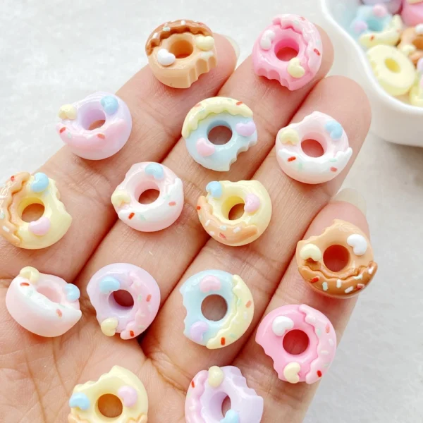 20pcs Resin 3D Colorful Donut Candy Flatback Cabochon Simulation Foods Scrapbook DIY Bow Embellishments Figurines Crafts