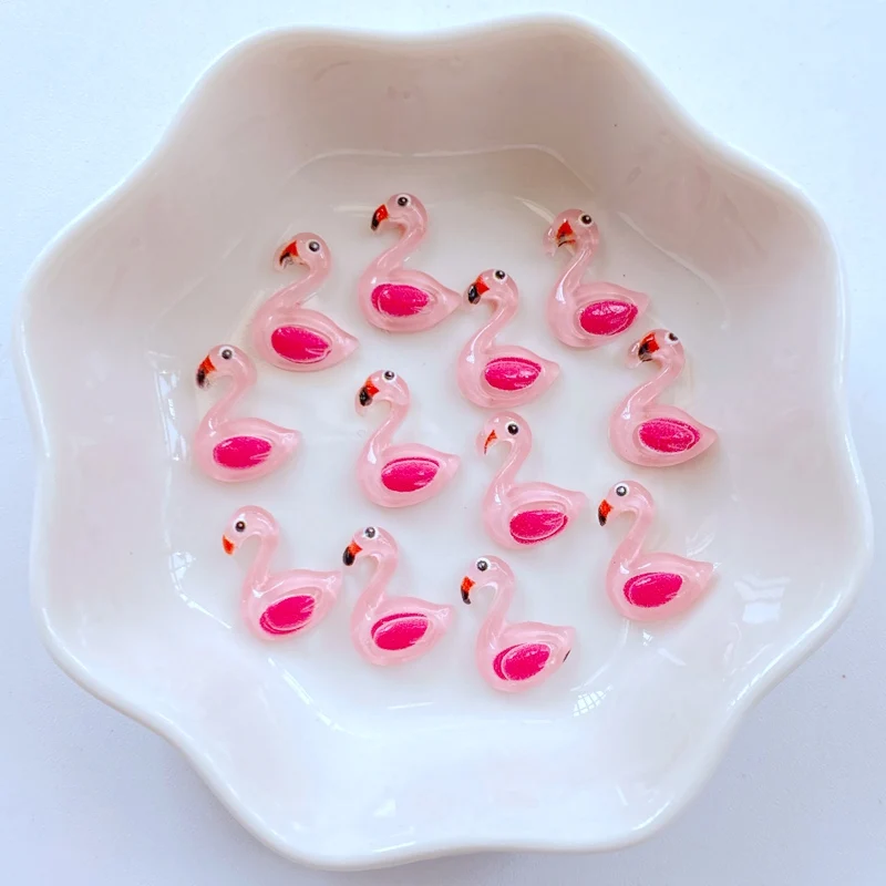 50Pcs New Cute Mini 10*13mm Animal Flamingo Flat Back Fit Phone Manicure Deco anicure Embellishments For Hair Bows Accessories - Imagem 2