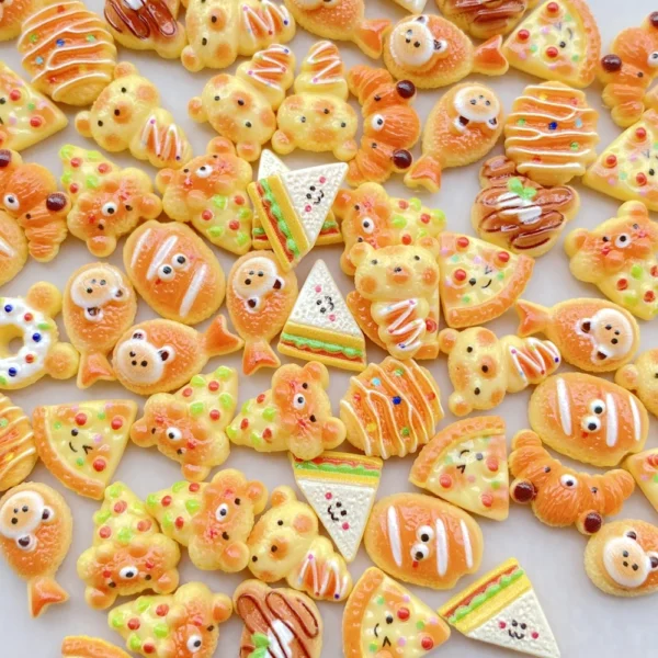 50 Pcs Cute Mini Simulated Bread, Donuts, Pizza Flat Back Resin Cabochons Scrapbooking DIY Jewelry Hairpin Craft Decoration