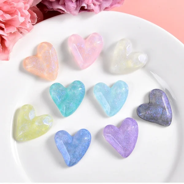 10PCS 22x21mm Glitter Heart Series Resin Flat Back Cabochons For Hairpin Scrapbooking DIY Jewelry Craft Decoration Accessories