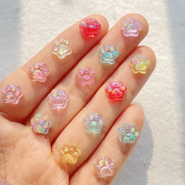 50Pcs Cartoon Cat Paw Nail Art Rhinestone Beads Colorful Shiny Flat Back DIY Scrapbook Manicures Accessories Crafts