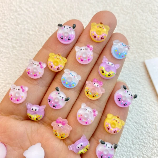 50Pcs New Cute Resin Mini Cartoon Animal Cat, Dog Donut Series Flat Back Manicure Parts Embellishments For Hair Bows Accessories