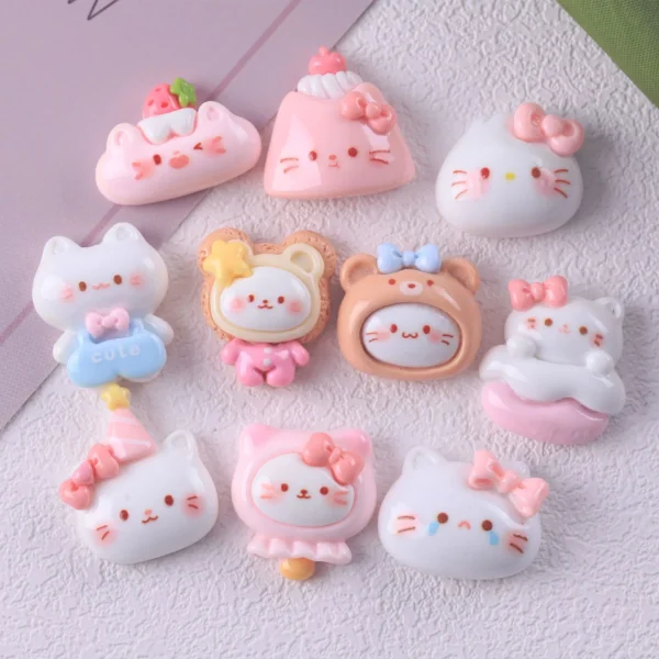 10Pcs Cartoon Resin Cute Cat Series Flat Bottom Scrapbook Diy Jewelry Hair Clips Phone Case Ornament Accessories