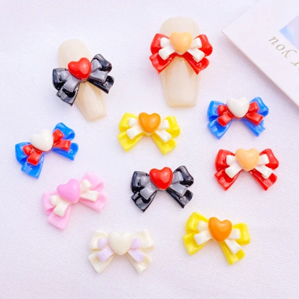 50Pcs New Cute Resin 11*16mm Mini Love Bow Series Flat Back Manicure Parts Embellishments For Hair Bows Accessories