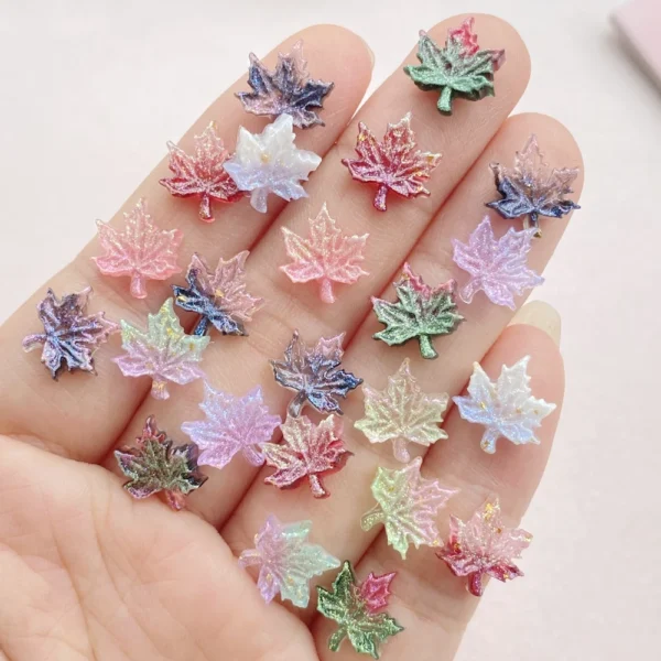 50Pcs Cute Mini Colorful Maple Leaves Nail Art Resin Designer Charms DIY Craft For Nail 3D Decorations Jewelry