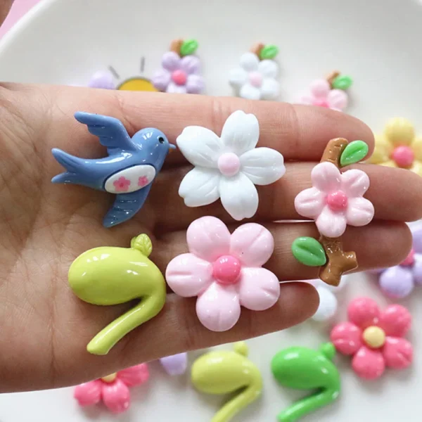 10PCS Shiny Spring Flower Series Resin Flatback Cabochons For Hairpin Scrapbooking DIY Jewelry Craft Decoration Accessories