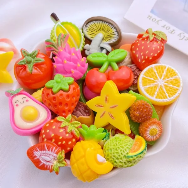 30Pcs New Cute Resin Cartoon Mixed Fruits Series Flat Back Manicure Parts Embellishments For Hair Bows Accessories