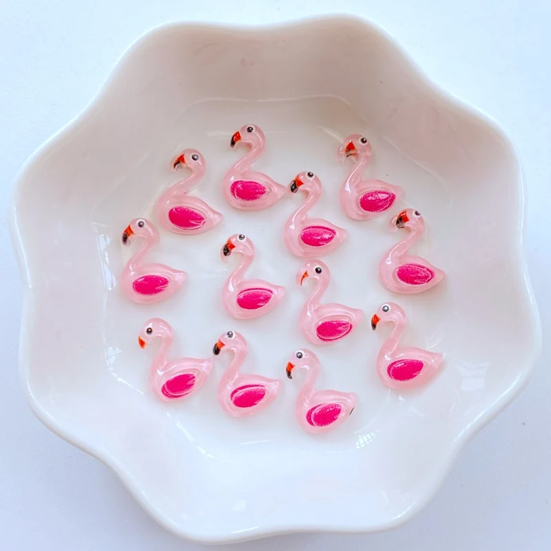 50Pcs New Cute Mini 10*13mm Animal Flamingo Flat Back Fit Phone Manicure Deco anicure Embellishments For Hair Bows Accessories - Imagem 3