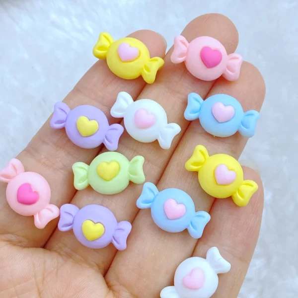 20Pcs New Cute Resin Mini 10*16mm Candy With Love Series Flat Back Manicure Parts Embellishments For Hair Bows Accessories