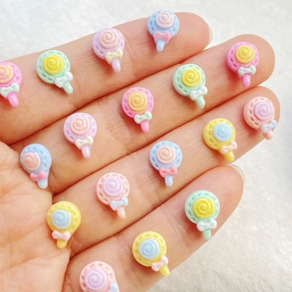 40pcs Resin Cute 3D mini Colorful Lollipops Flat Back Rhinestone Scrapbook DIY Wedding Decor Jewelry Accessories