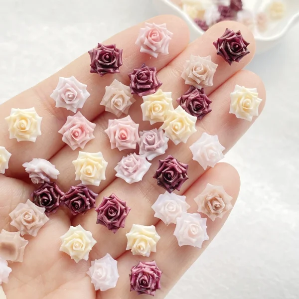 50/100pcs Resin Colorful Mini Roses, Camellias Nail Art Flatback Scrapbook DIY Wedding Applique Jewelry Accessories Crafts
