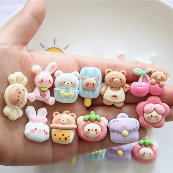 10PCS Shiny Cherry Bear Series Resin Flat Back Cabochons For Hairpin Scrapbooking DIY Jewelry Craft Decoration Accessories