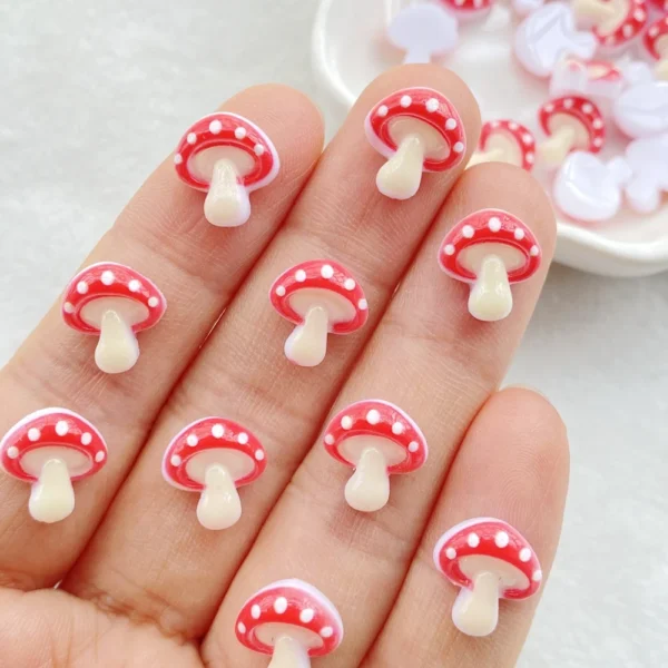 30Pcs Cute Mini Cartoon Red Mushrooms Flat Back Rhinestone Bead Scrapbook DIY Manicures Appliques Accessories Crafts