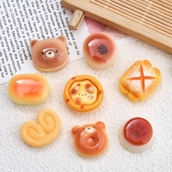 10PCS Shiny Cartoon Bear Bread Series Resin Flatback Cabochons For Hairpin Scrapbooking DIY Jewelry Craft Decoration Accessories