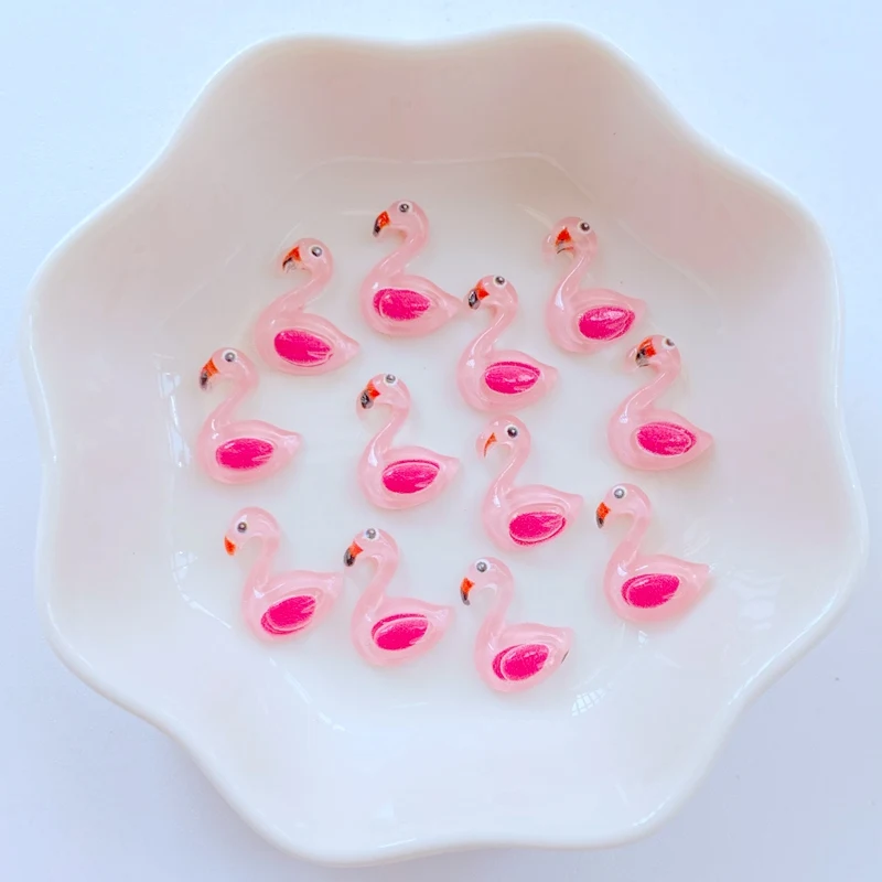 50Pcs New Cute Mini 10*13mm Animal Flamingo Flat Back Fit Phone Manicure Deco anicure Embellishments For Hair Bows Accessories - Imagem 4