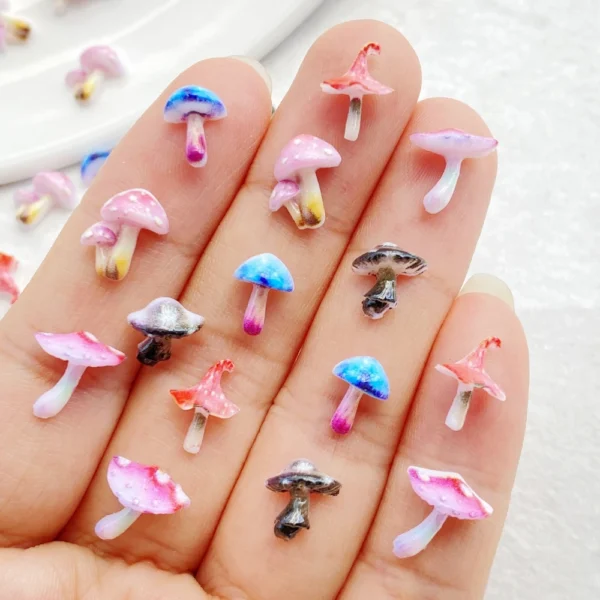 50pcs Resin Cute 3D mini Colorful Mushrooms Flat Back Rhinestone Scrapbook DIY Wedding Applique Decor Jewelry Accessories