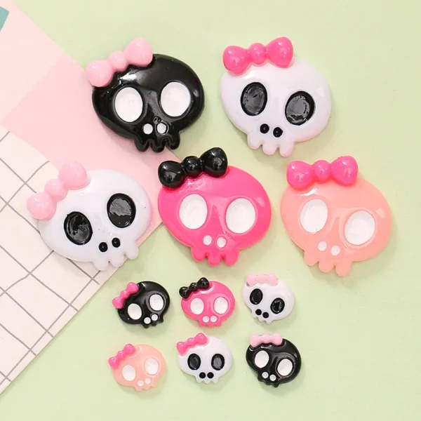 10Pcs New Cute Resin Cartoon Bow， Skeleton Series Flat Back Scrapbooking DIY Jewelry Craft Decoration Accessories