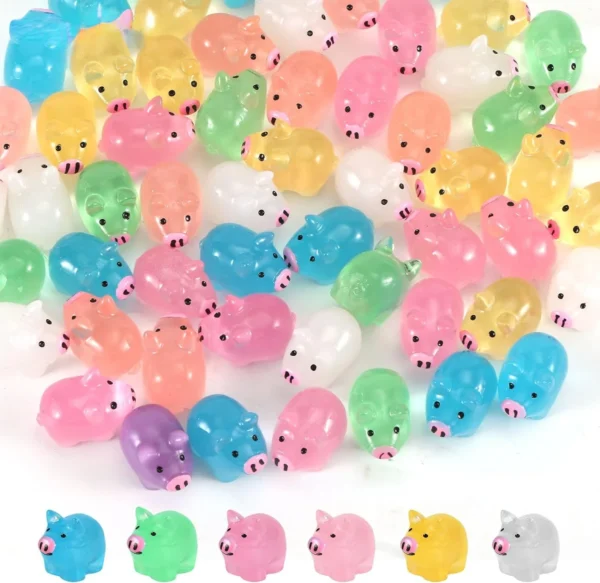100pcs Mini Resin Tiny Pigs Mini Luminous Pigs Miniature Pig Figurines Bulk Mini Resin Animals for Garden Landscape Party Decor