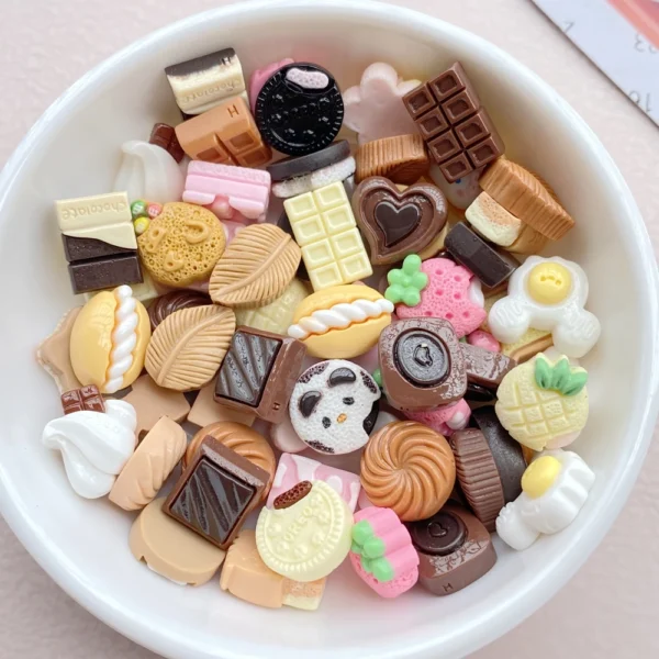 30Pcs Mixed Nail Art Resin Cartoon Charms Cake, Cookies, Chocolate Designer Charms Rhinestones DIY Craft For Nail 3D Decorations