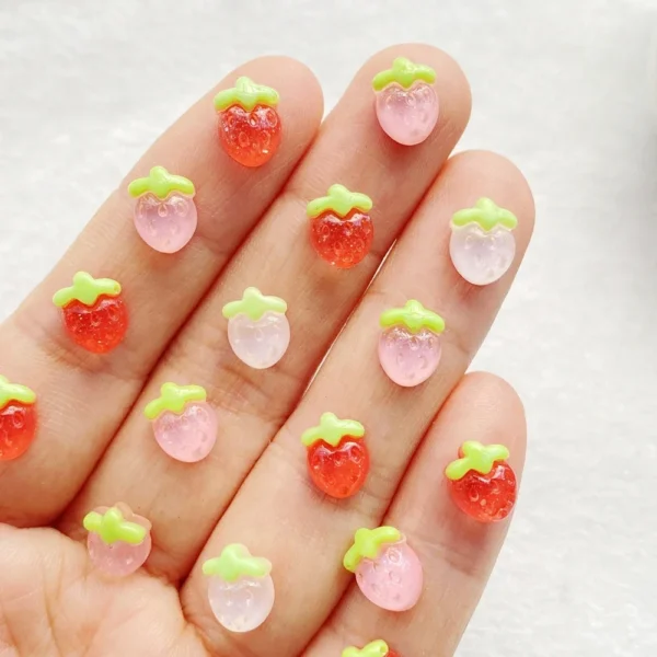 30pcs Mini Cute Strawberry Nail Art Rhinestones Glitter Resin Colorful Flatback Appliques for DIY Wedding Scrapbooking Decor
