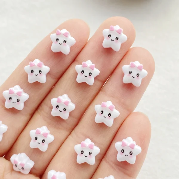 50Pcs Resin Cute Mini Cartoon Bow Star Flatback Flower Rhinestone Gem Scrapbook Wedding Ornament Applique Crafts DIY Nail Art