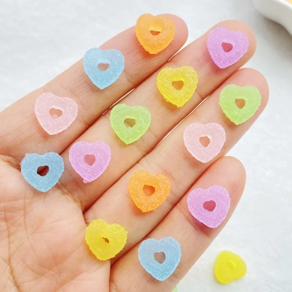 30pcs Soft Candy Heart Shaped, Circular Hollow Heart Nail Art Decoration Parts Mix Colors For Nail Art Cabochons Ornament