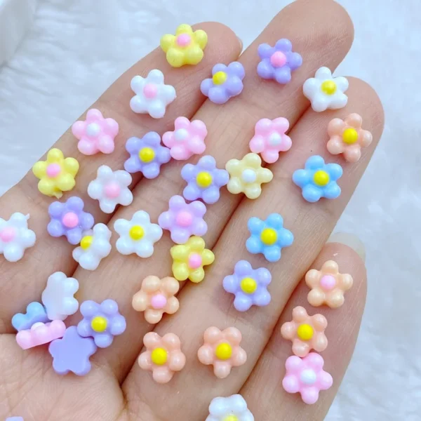 100Pcs New Cute 7mm Resin Mini frangipani Flower Series Flat Back Manicure Parts Embellishments For Hair Bows Accessories