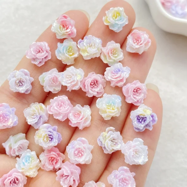 50pcs cute 3D Soft glue colored cherry blossoms Flat Back Rhinestone Scrapbook DIY Wedding Applique Decor Jewelry Accessories