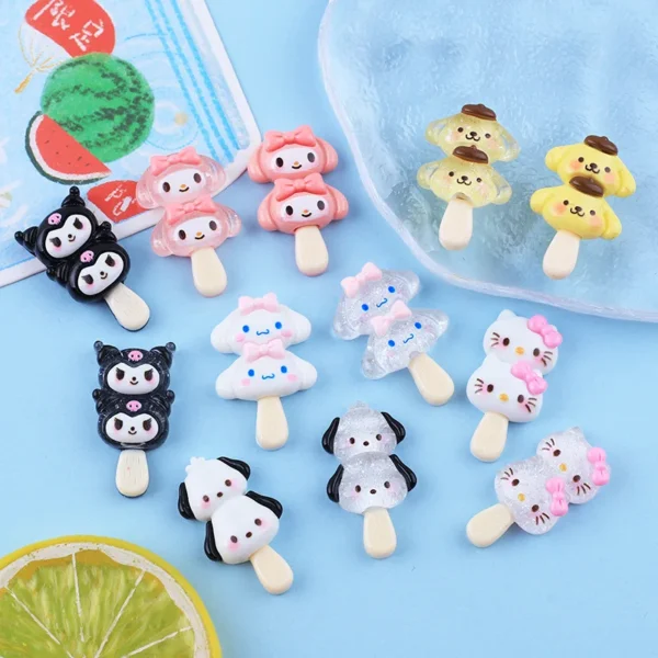 Kawaii Resin Mini Cartoon Animal Popsicle Sanrio Deco Parts DIY Flatbacks Items Accessories Cabochon Scrapbooking Charms