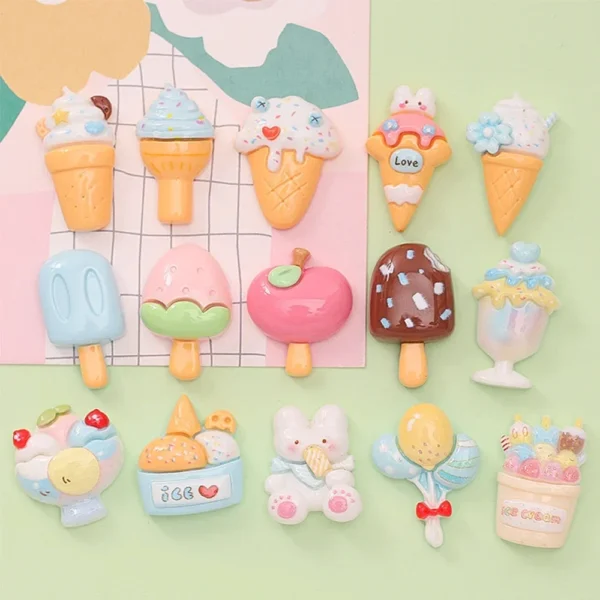 10PCS Shiny Balloon Ice Cream Series Resin Flat Back Cabochons For Hairpin Scrapbooking DIY Jewelry Craft Decoration Accessories