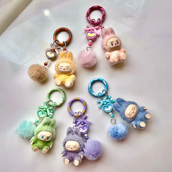 New Labubu Keychain Cartoon Creative Three-dimensional Doll Students Schoolbag Pendant Car Key Chain Women and Men Trend Gifts