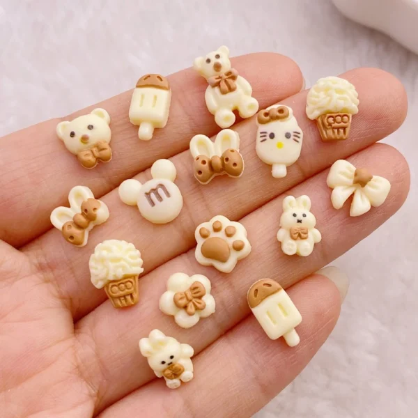 50Pcs New Cute Mini Beige Rabbit, Little Bear, Butterfly Ice Stick Resin Flatback Ornament Jewelry Making Manicure Hairwear