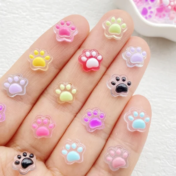 50Pcs Cute Mini Cartoon Luminous colorful cat claws Nail Art Resin Designer Charms DIY Craft For Nail 3D Decorations Jewelry