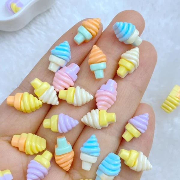 30Pcs New Cute Resin Mini 7*13mm Ice Cream Series Flat Back Manicure Parts Embellishments For Hair Bows Accessories