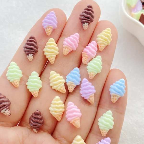 50Pcs Cute Resin Mini Colorful ice cream Flat Back Ornament Jewelry Making Manicure Hairwear Accessorie