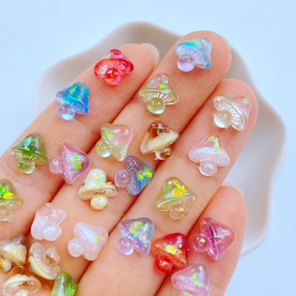 50Pcs New Cute Resin 9mm Mini Shiny Mushroom Series Flat Back Fit Phone Deco Parts Embellishments for Hair Bows Accessories