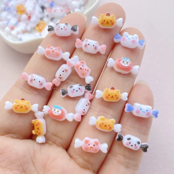 50Pcs New Cute Resin 8*10mm Mini Shiny Little Cat Series Flat Back Manicure Parts Embellishments For Hair Bows Accessories