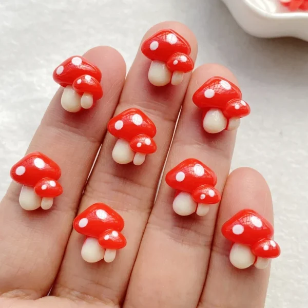 20pcs Red Mushroom Nail Art Resin, Cute Mini Cartoon Designer DIY Crafts for 3D Decoration, Jewelry Making Accessories