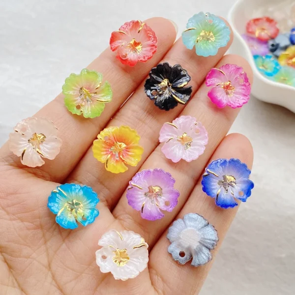 10pcs 3D Shiny Colorful Acrylic Flower Flat-Back Single-Hole Rhinestone Pendants, Suitable for Scrapbook DIY Jewelry Craft