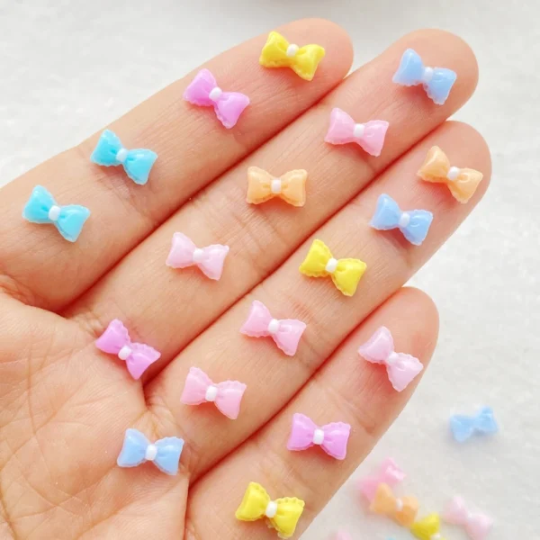 100Pcs Cute Resin Mini Colorful Bow Flat Back Ornament Jewelry Making Manicure Hairwear Accessorie