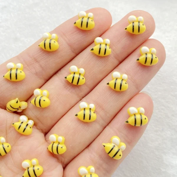50Pcs New Mixed Nail Art Resin Yellow Honeybee Designer Charms Rhinestones DIY Craft For Nail 3D Decorations