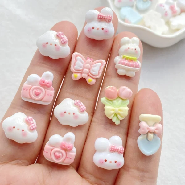 20Pcs New Cute Resin Mini Clouds, Rabbits, Butterflies Flat Back Ornament Jewelry Making Manicure Hairwear Accessories