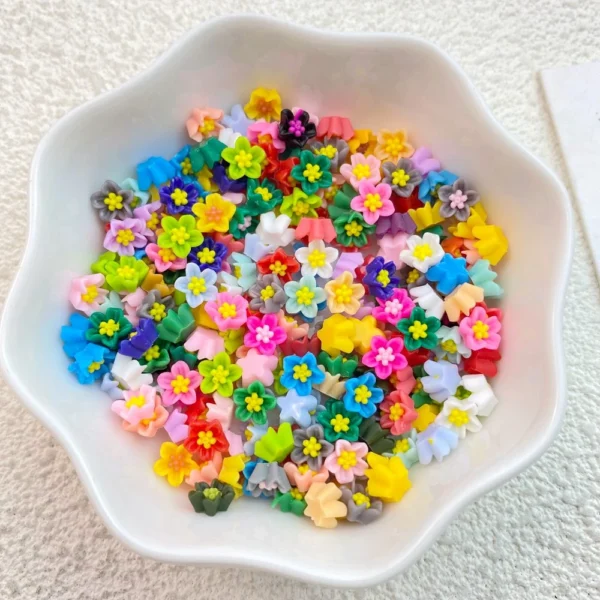 100Pcs New Cute Resin Mini Flower Series Flat Back Manicure Parts Embellishments For Hair Bows Accessories