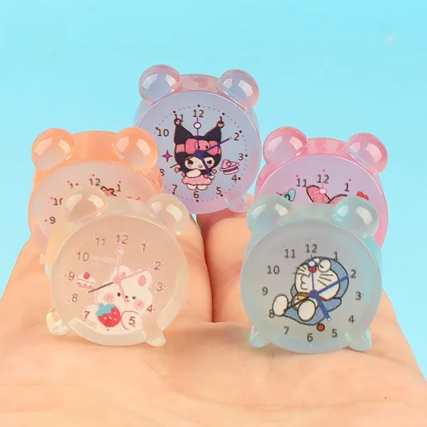 Cartoon Resin Mini Kawaii Clock Luminous 3D Miniature Figurines Flat Back Charms Cabochons Decoden Crafts Accessories Materials