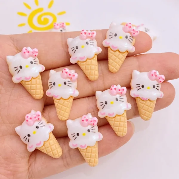 20Pcs New Cute Mini Resin Ice Cream Cat Flat Back Ornament Jewelry Making Manicure Hairwear Accessories