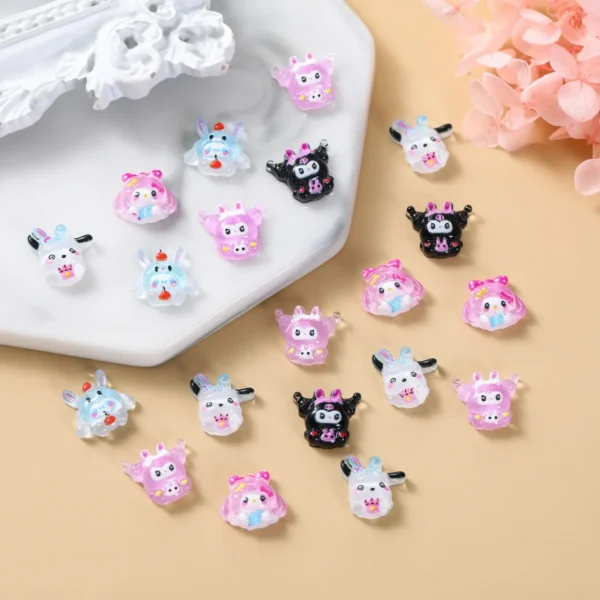 50Pcs New Cute Resin Mini Cartoon Girl, Bunny, Puppy Series Flat Back Stone Figurines DIY Wedding Scrapbook Manicure Accessories